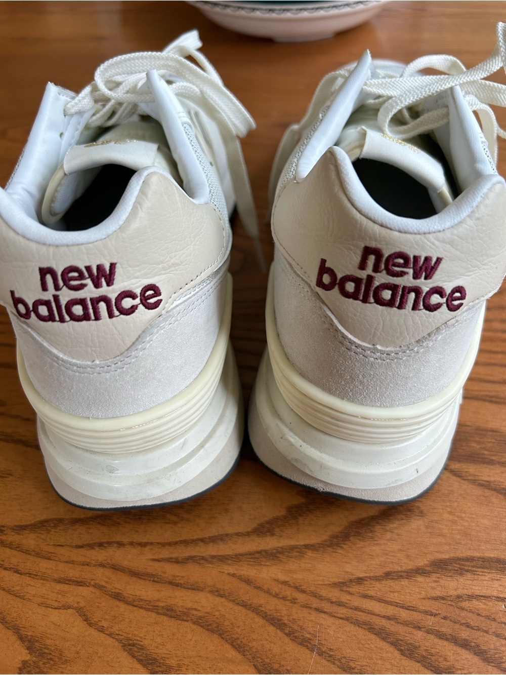 New Balance Off-White and Cream Lace-Up Sneakers 574 - Picture 3 of 6